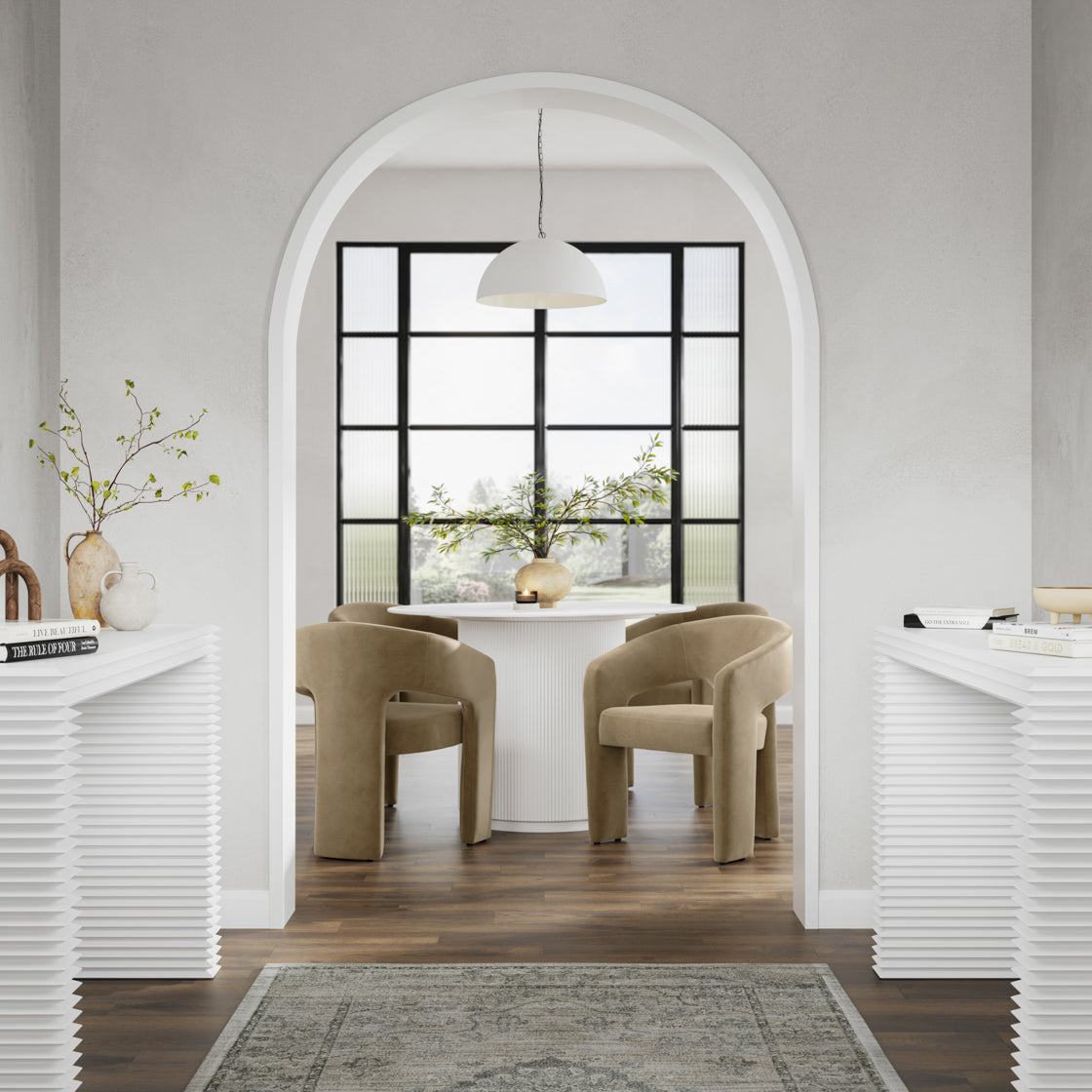Fuji White Stone Reeded Round Dining Table